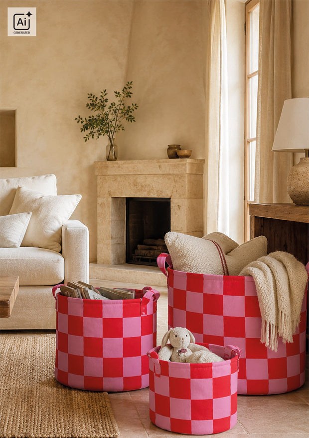 Panama tissu Carreaux Rose