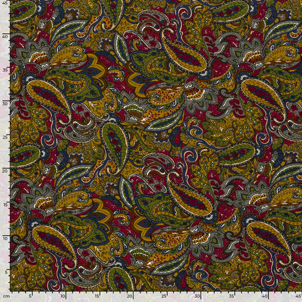 Viscose Vortex Jersey tissu paisley Bordeaux