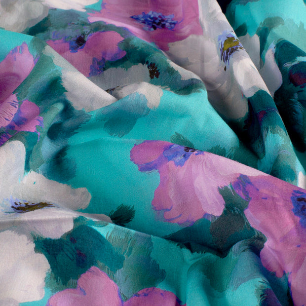 Voile fabrik Blumen Petrol