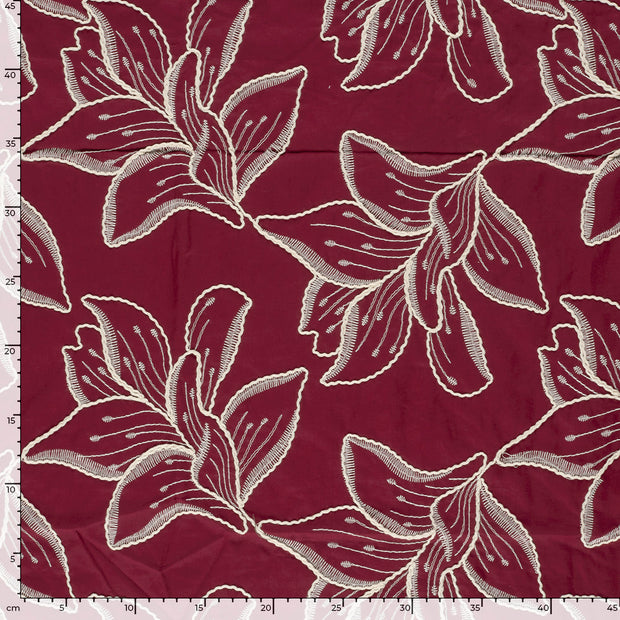 Voile fabrik Blumen Bordeauxrot
