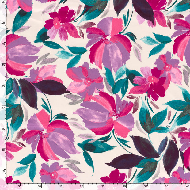 Satin Duchesse tissu fleurs Lilas