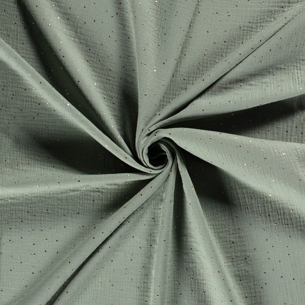 Muslin fabric Dark Mint dew drops 