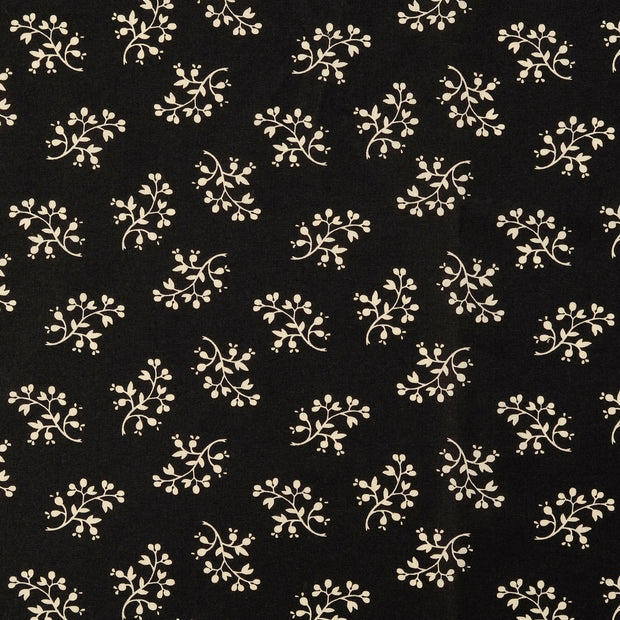 Cotton Poplin fabric Flowers Black
