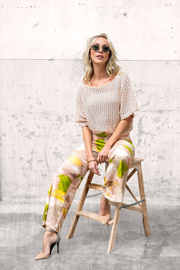 Dentelle tissu rayures Rose clair