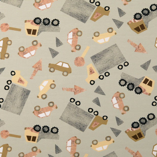 Jersey fabric Cars Grey