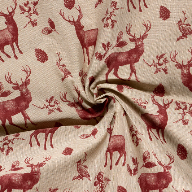 Linen Look fabric Dark Red digital printed 
