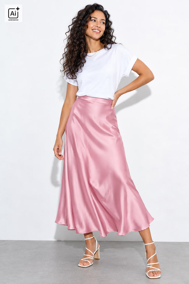 Satin tissu Unicolore Rose