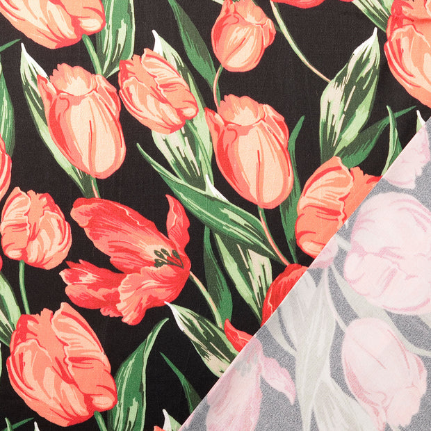 Viscose Satin fabric Red digital printed 