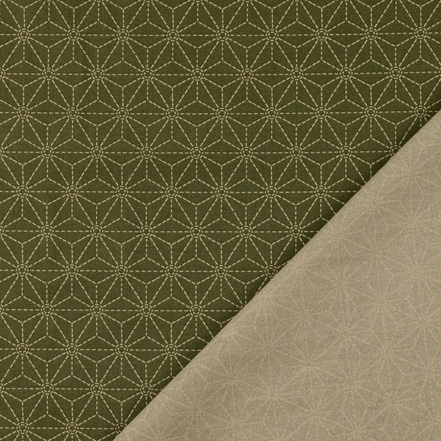 Popeline de Coton tissu Vert Olive imprimé 