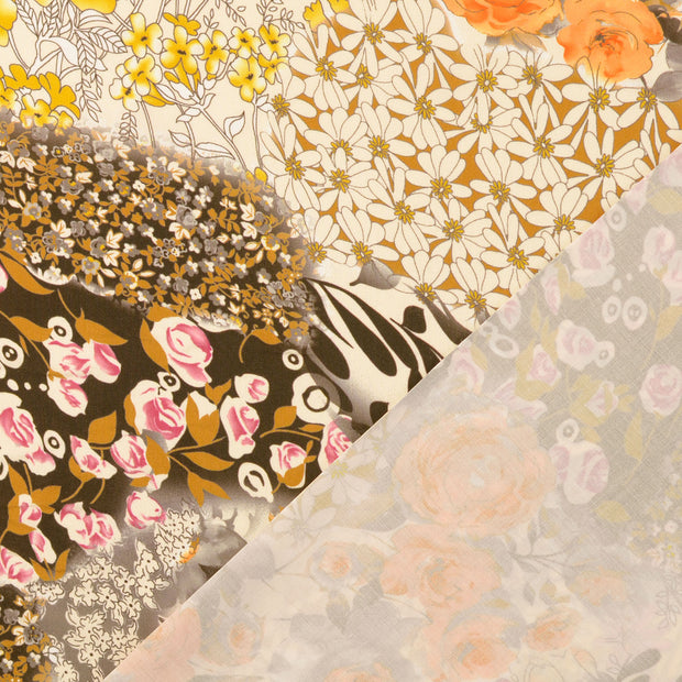 Popeline de Viscose tissu Beige imprimé numérique 