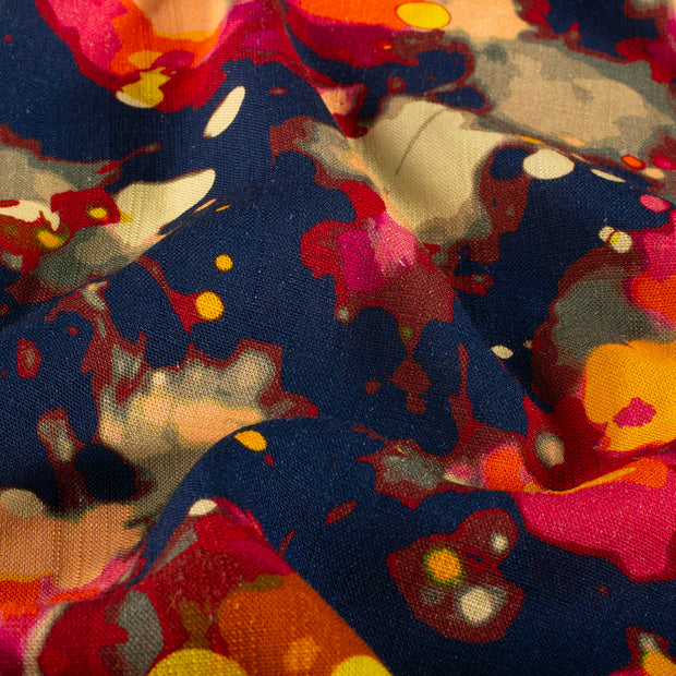 Viscose Lin Chaine et Trame tissu Abstrait Bleu Marine