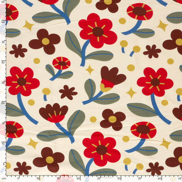 French Terry fabrik Blumen Beige