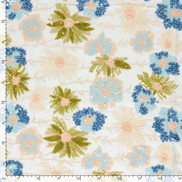 CO Voile fabrik Blumen Hellblau