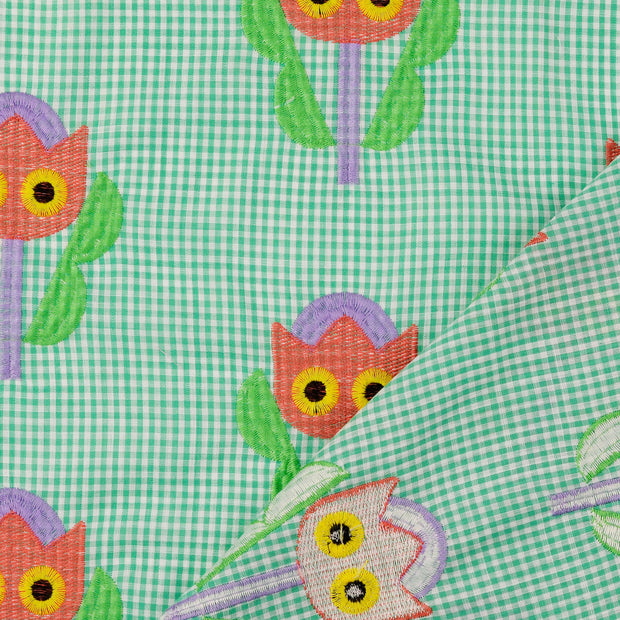Cotton Poplin fabric Green embroidered 