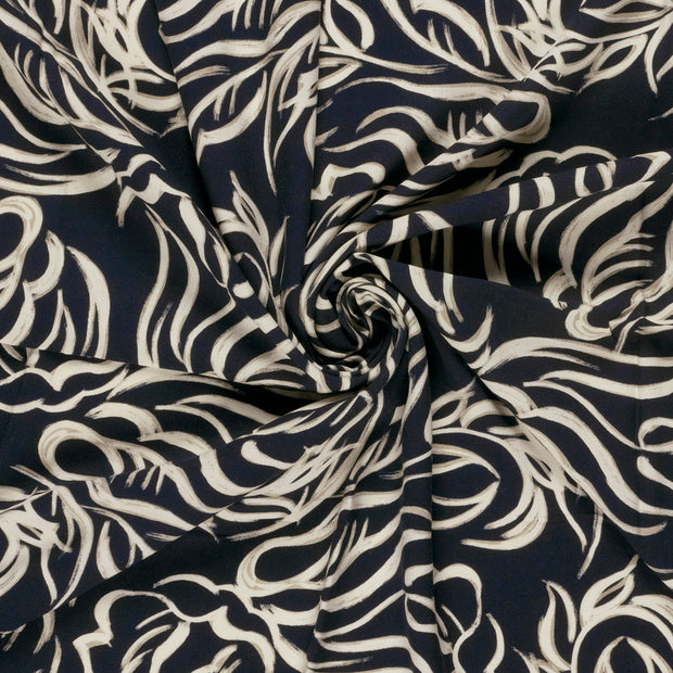 Sergé de Viscose tissu Bleu Marine imprimé 
