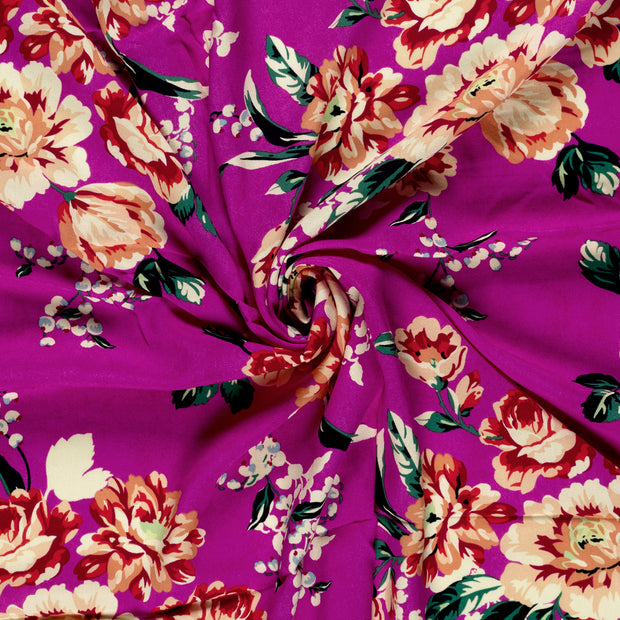 Bambou Poplin tissu Fuchsia imprimé 