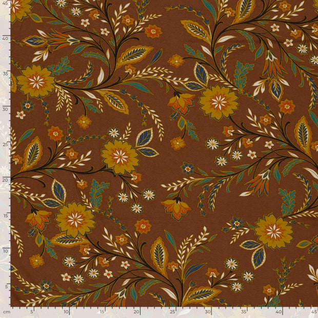 Viscose Vortex Jersey tissu fleurs Marron