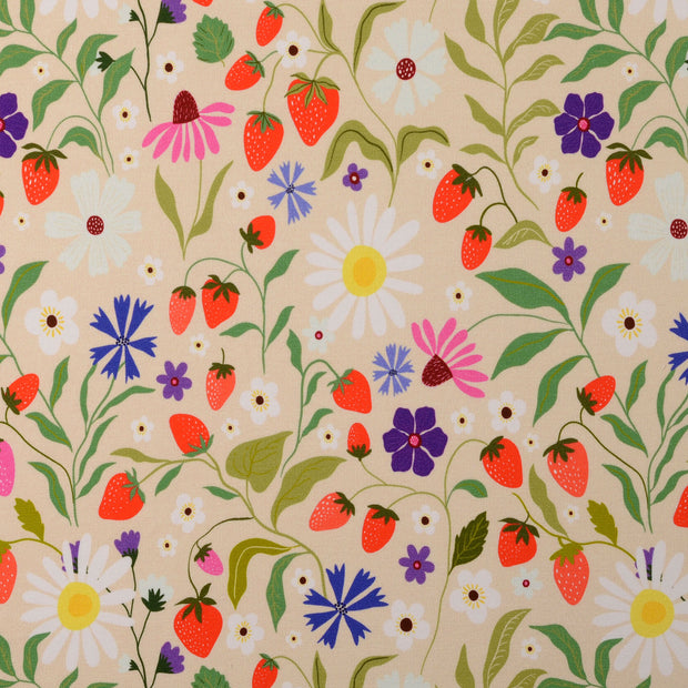 French Terry fabrik Blumen Beige