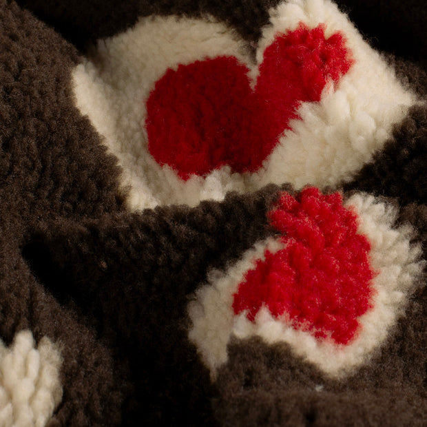 Sherpa Fleece fabrik Herzen Dunkelbraun