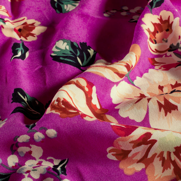 Bambou Poplin tissu fleurs Fuchsia