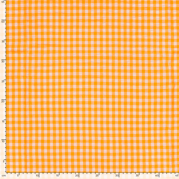 Seersucker tissu Carreaux Orange Fluo