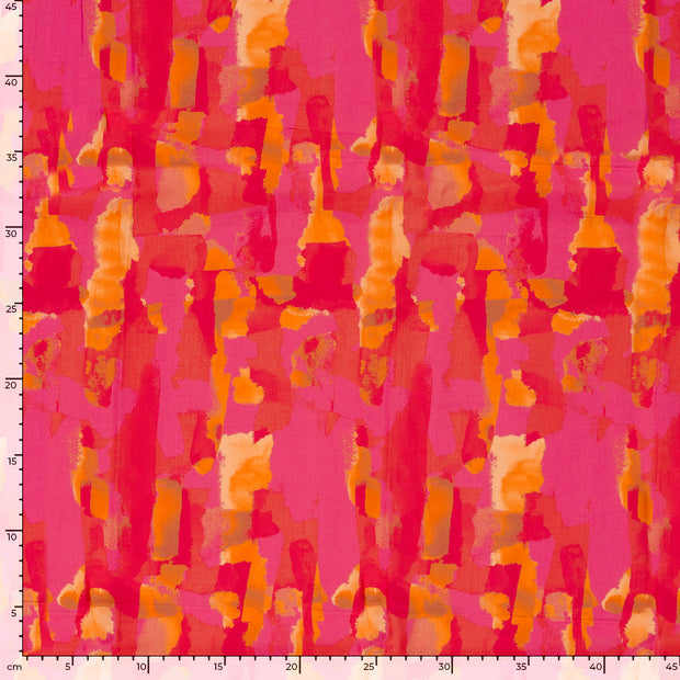 Viscose Poplin fabrik Abstrakt Rosa