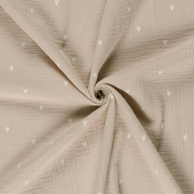 Muslin fabric Beige dyed and printed 