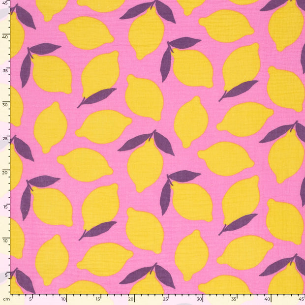 Muslin fabric Fruits Pink
