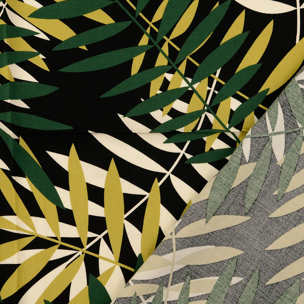 Popeline de Viscose tissu Vert Olive imprimé 
