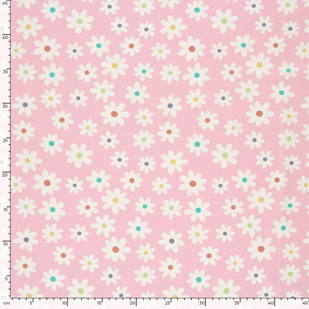 Popeline de Coton tissu fleurs Rose