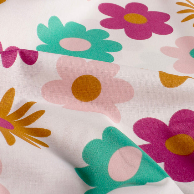 Cotton Poplin fabric Flowers Off White