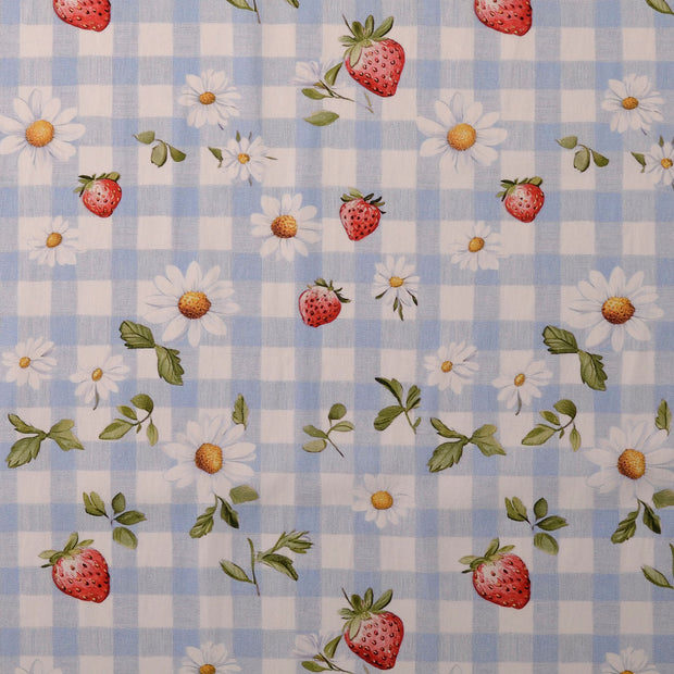 Cotton Poplin fabric Flowers Baby Blue