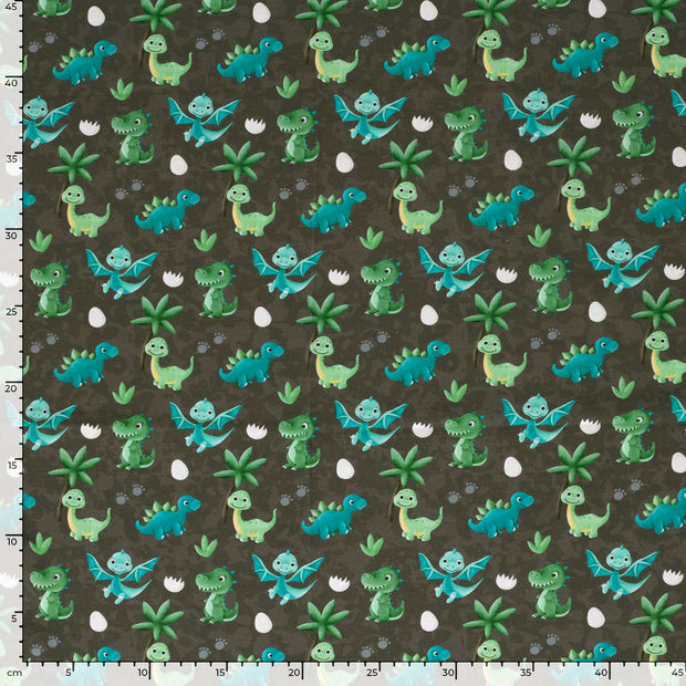Jersey fabric Dinosaurs Grey