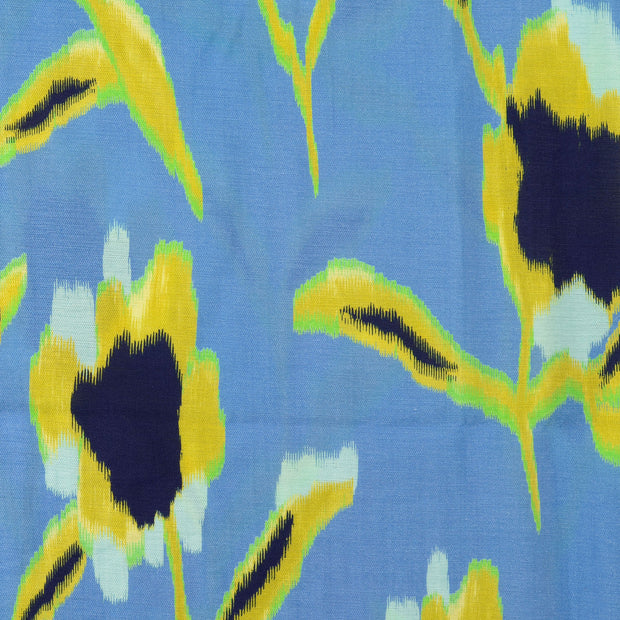 Sergé tissu fleurs Bleu clair