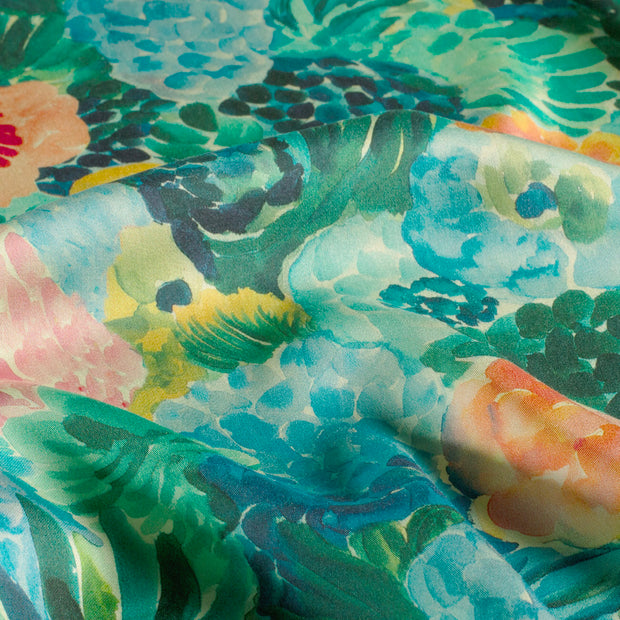 Viscose Satin fabric Flowers Mint