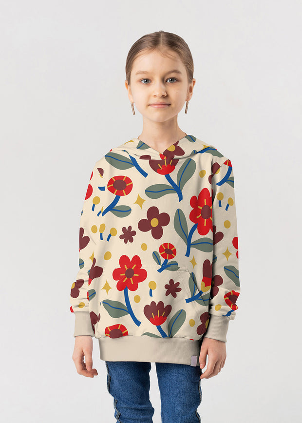 French Terry fabrik Blumen Beige