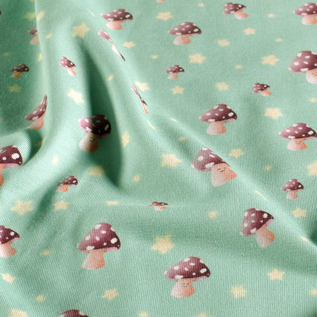 Jersey fabric Mushrooms Mint