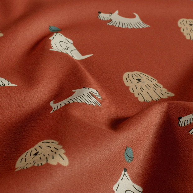 Popeline de Coton tissu chiens Rouge