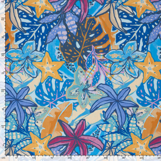 Viskose fabrik Blumen Aqua