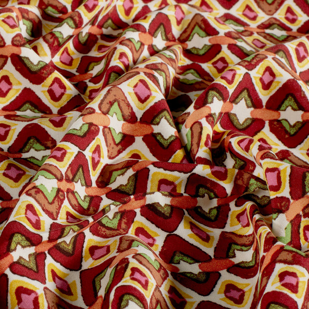 Popeline de Viscose tissu Abstrait Rouge Bordeaux