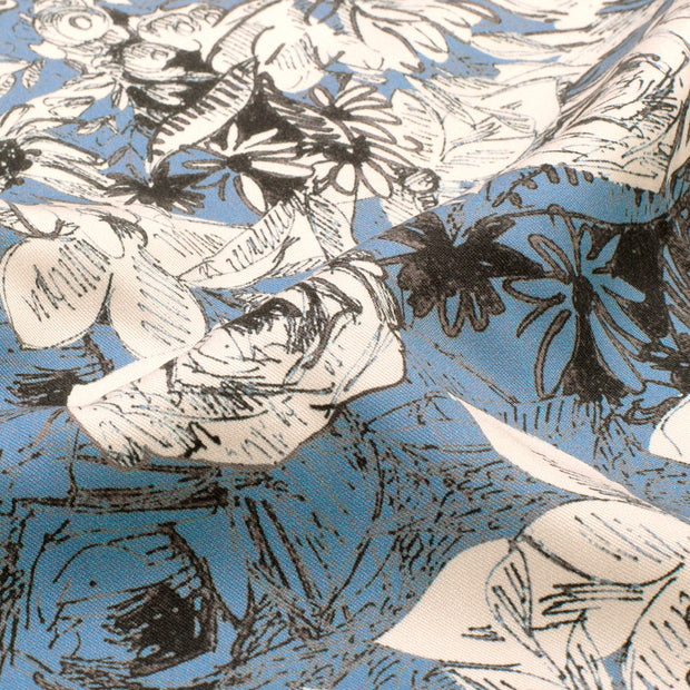 Twill fabric Flowers Indigo