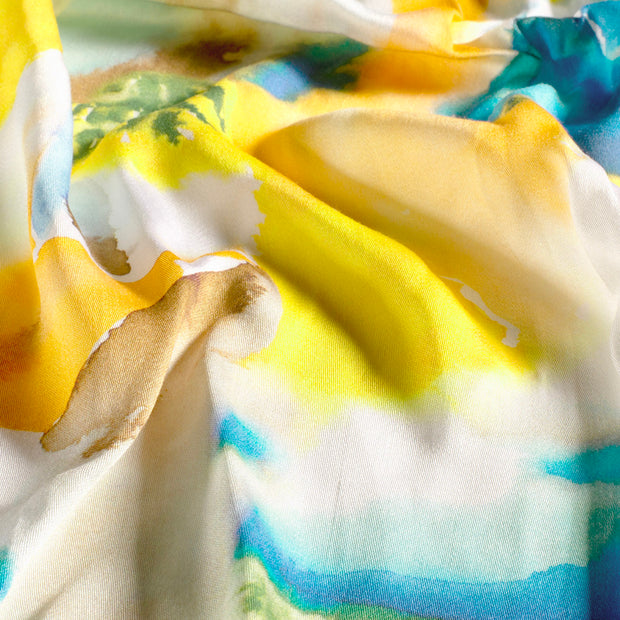 Viscose Satin fabrik Abstrakt Aqua