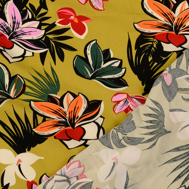 Viscose Poplin fabrik Olivgrün bedruckt 