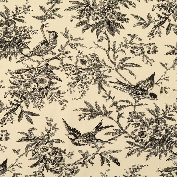 Popeline de Coton tissu Feuilles Noir