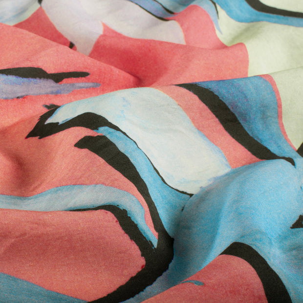 Viscose Nylon Ottoman fabric Leaves Light Blue