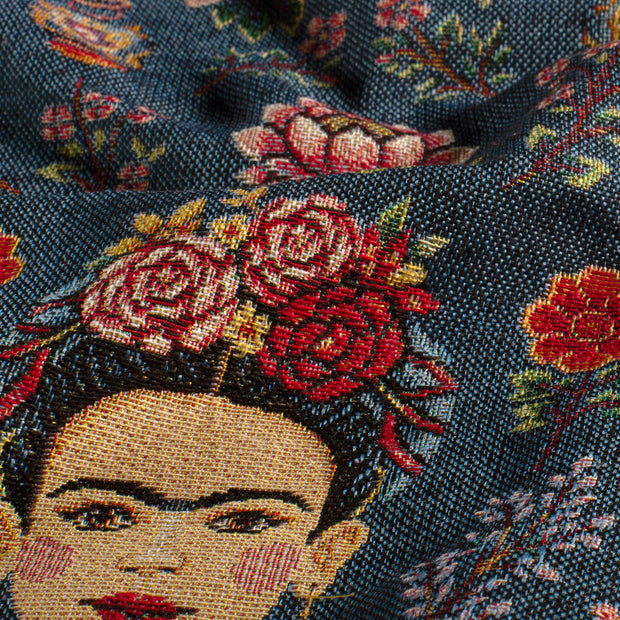 Gobelin fabric Flowers Steel Blue