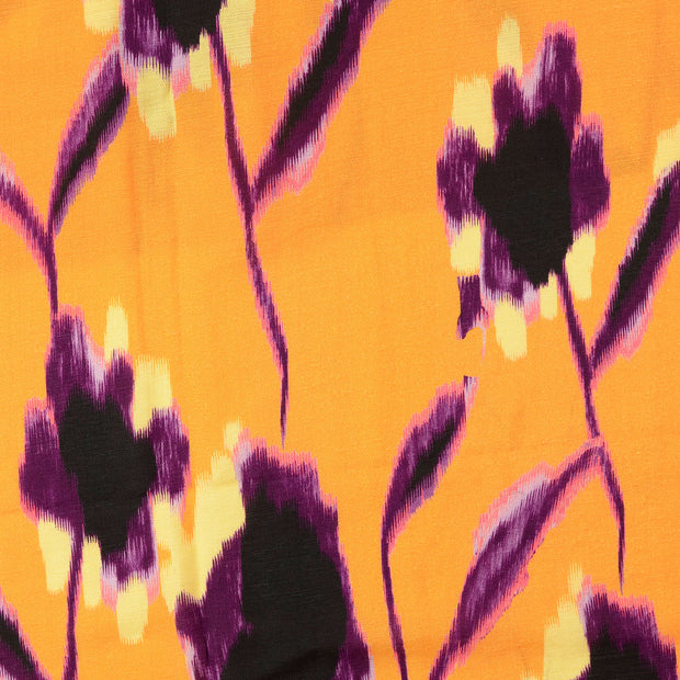 Sergé tissu fleurs orange