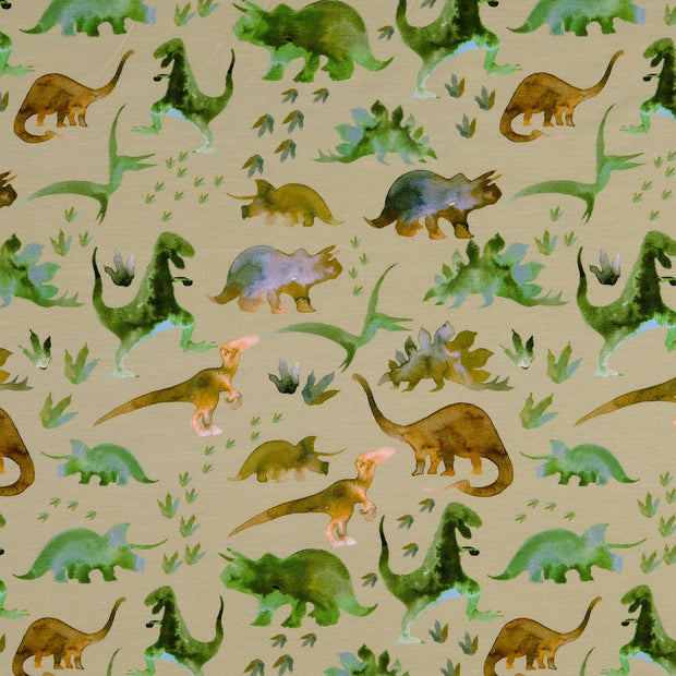 Organic Jersey fabrik Dinosaurier beige