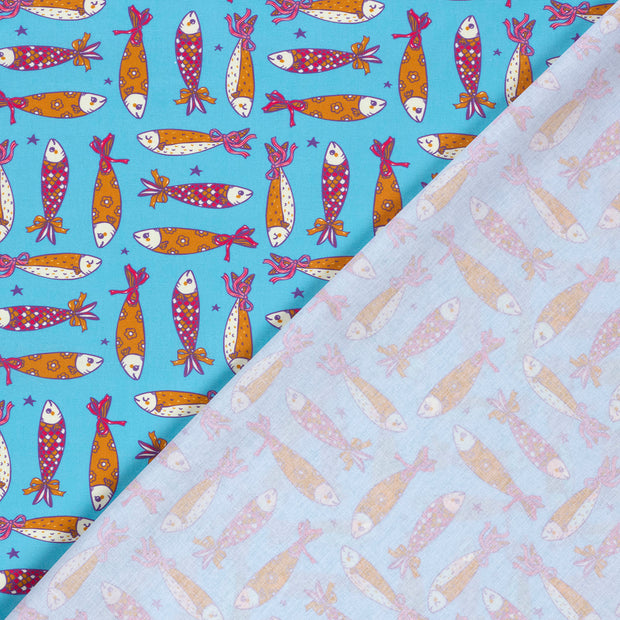 Popeline de Coton tissu poissons imprimé 