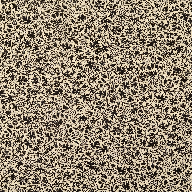 Cotton Poplin fabric Leaves Black